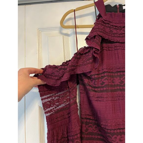 Parker Ruffle Lace Halter Frill Sleeve Dress NWT, Size Large, Cranberry - Picture 5 of 6